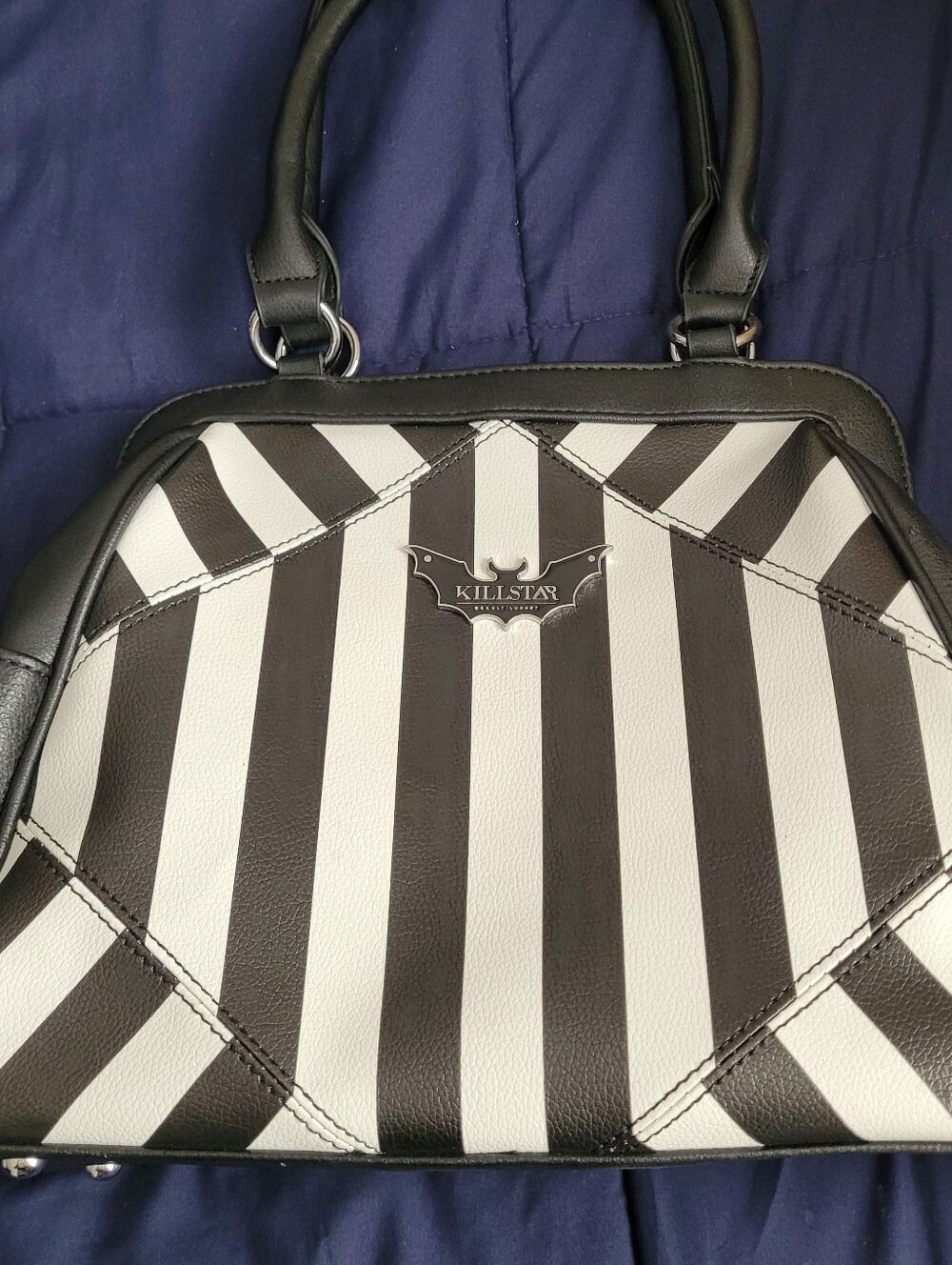 Killstar Black & White Striped Satchel Bag